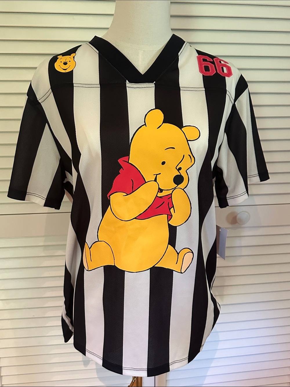 Disney Black & White Striped Winnie the Pooh Short Sleeve Tee